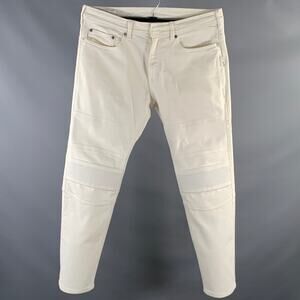 NEIL BARRETT Size 34 White Textured Cotton Blend Moto Racer Jeans